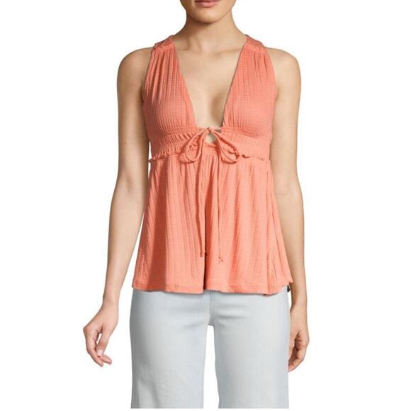 Free People Women's Beach Bound Tank Top Orange Pink Sand Boho Feminine Size XS - Picture 1 of 9